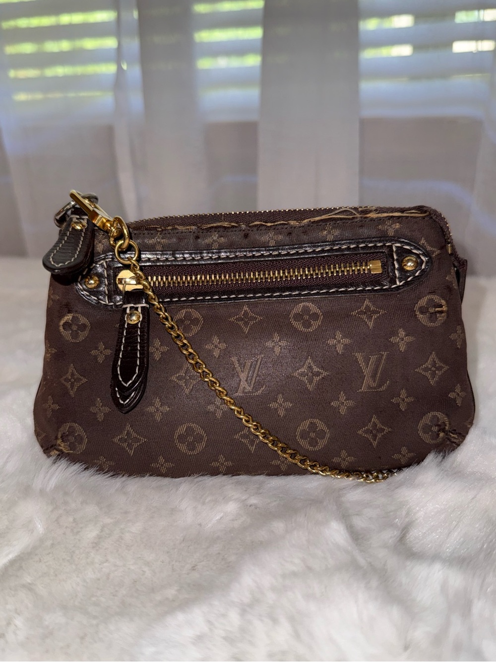 Louis Vuitton Brown Monogram Canvas Mini Lin Pochette with Chain Wristlet